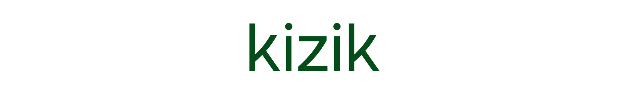 Green text spelling "kizik" in a modern, lowercase font on a white background.