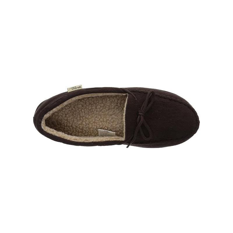 Top view of a brown Western Chief Moc slipper with warm lining.