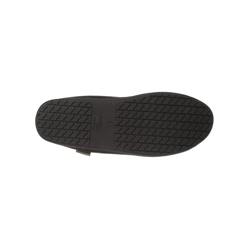 Sole of a Western Chief Moc Chocolate slipper against a white background.
