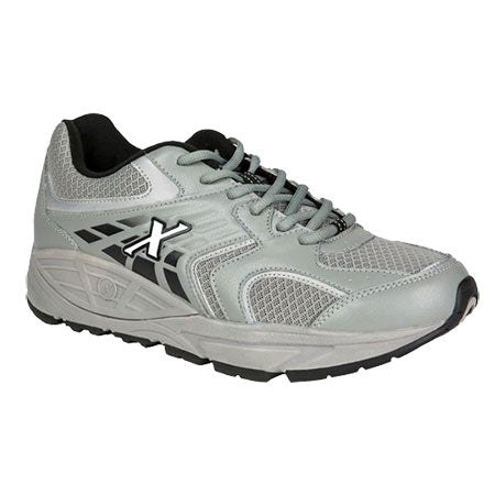 A single Xelero Matrix One Grey/Black - Mens stability walking shoe with a white sole and black accents, featuring a prominent black "x" logo on the side.