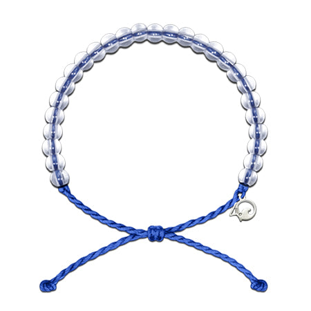 4Ocean silver bead bracelet made from recycled materials, featuring a blue adjustable cord and a heart-shaped charm.