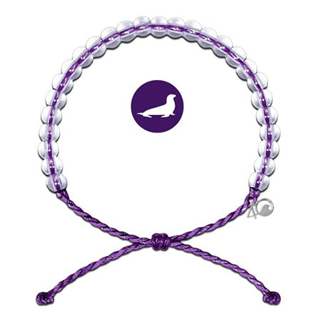 Purple and white 4Ocean bracelet monk seal, made from recycled materials, featuring a bird silhouette charm on a white background.