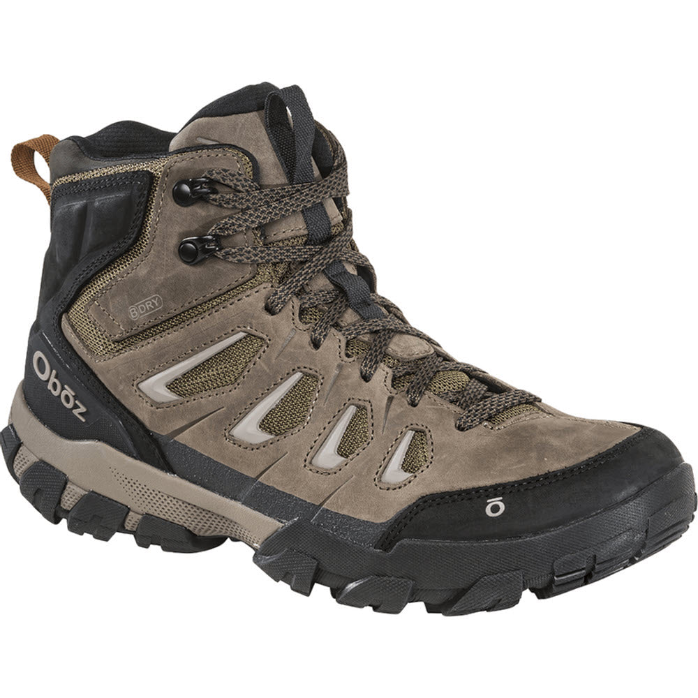 A single Oboz men&#39;s hiking boot with laces, B-DRY waterproof technology, and a robust sole design.