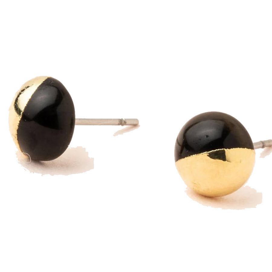 A pair of Scout Dipped Stone Earrings in black/gold on a white background.