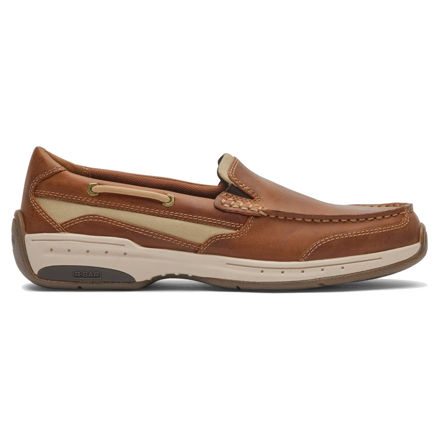 Brown leather slip-on loafer with rubber sole and stitching details, displayed on a white background DUNHAM CAPTAIN VENETIAN TAN LEATHER - MENS by Dunham.