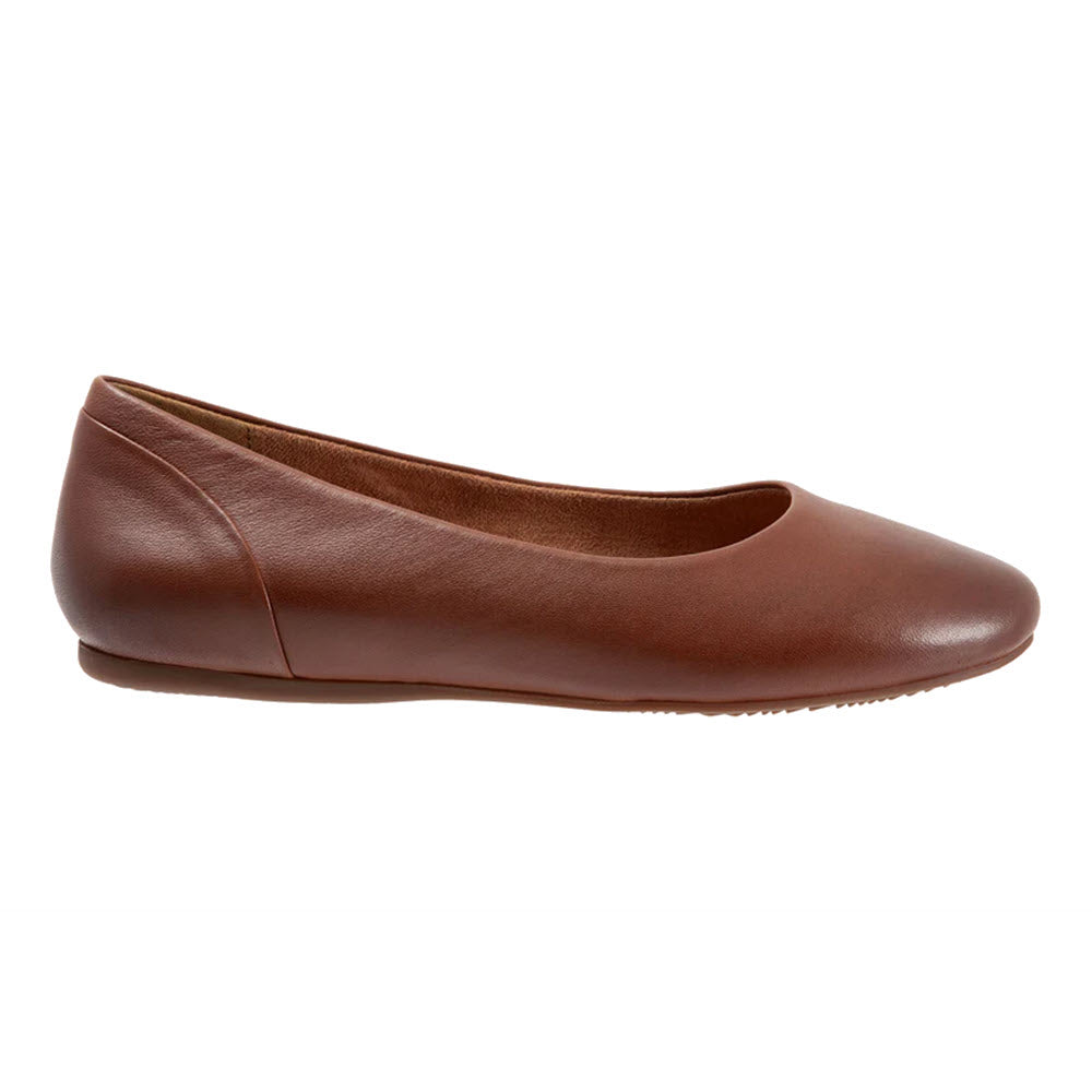 A single brown leather Softwalk Sonoma ballet flat shoe isolated on a white background.