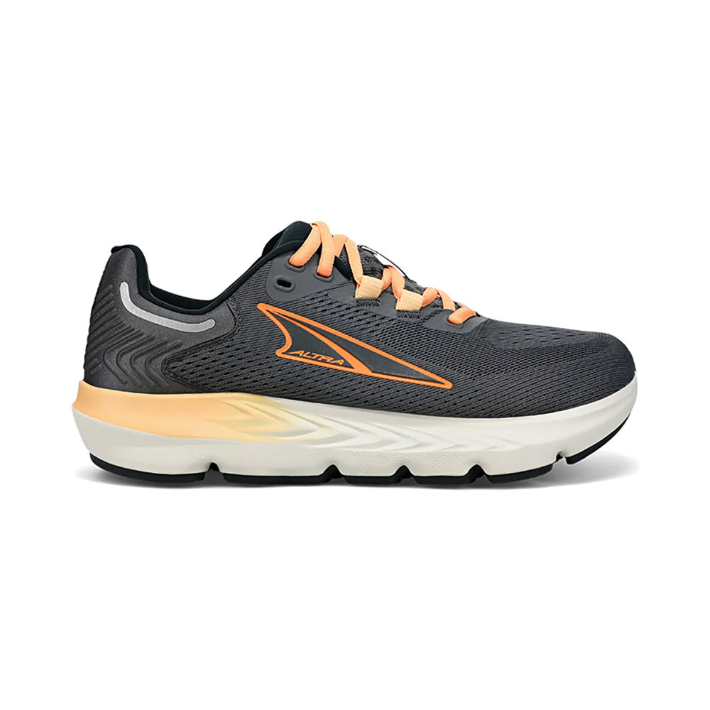 A single gray and orange Altra Provision 7 running shoe with a thick white sole, viewed from the side on a white background.