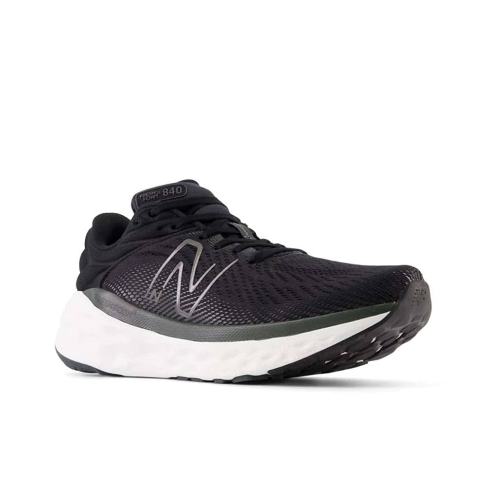 A single New Balance Fresh Foam X 840v1 Blacktop/Black running shoe in black and white, viewed from the side with the logo visible on the midfoot.