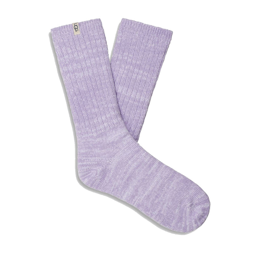 A pair of UGG RIB KNIT SLOUCHY CREW SOCKS WILD INDIGO - WOMENS displayed against a white background.