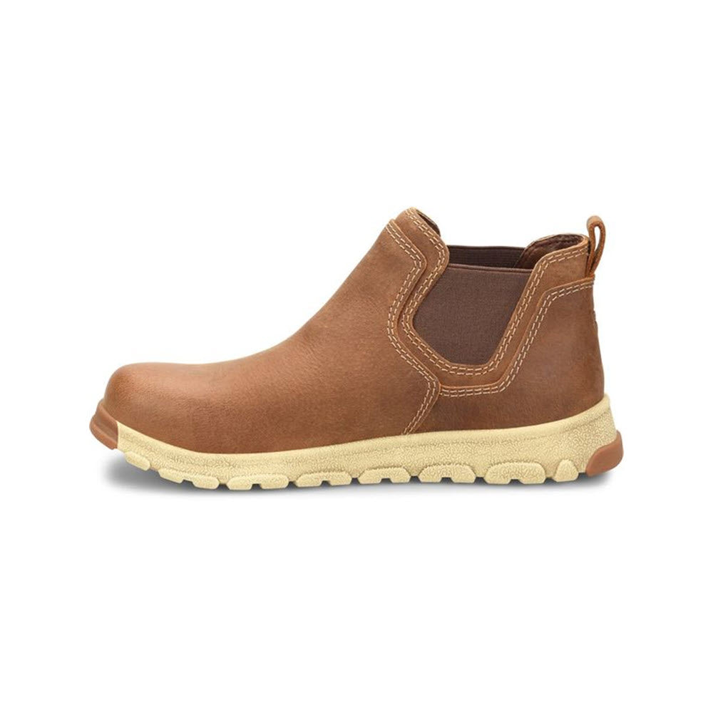 A Carolina S-117 aluminum toe Chelsea boot in mahogany, with elastic side panels, and a beige rubber sole, photographed against a white background.