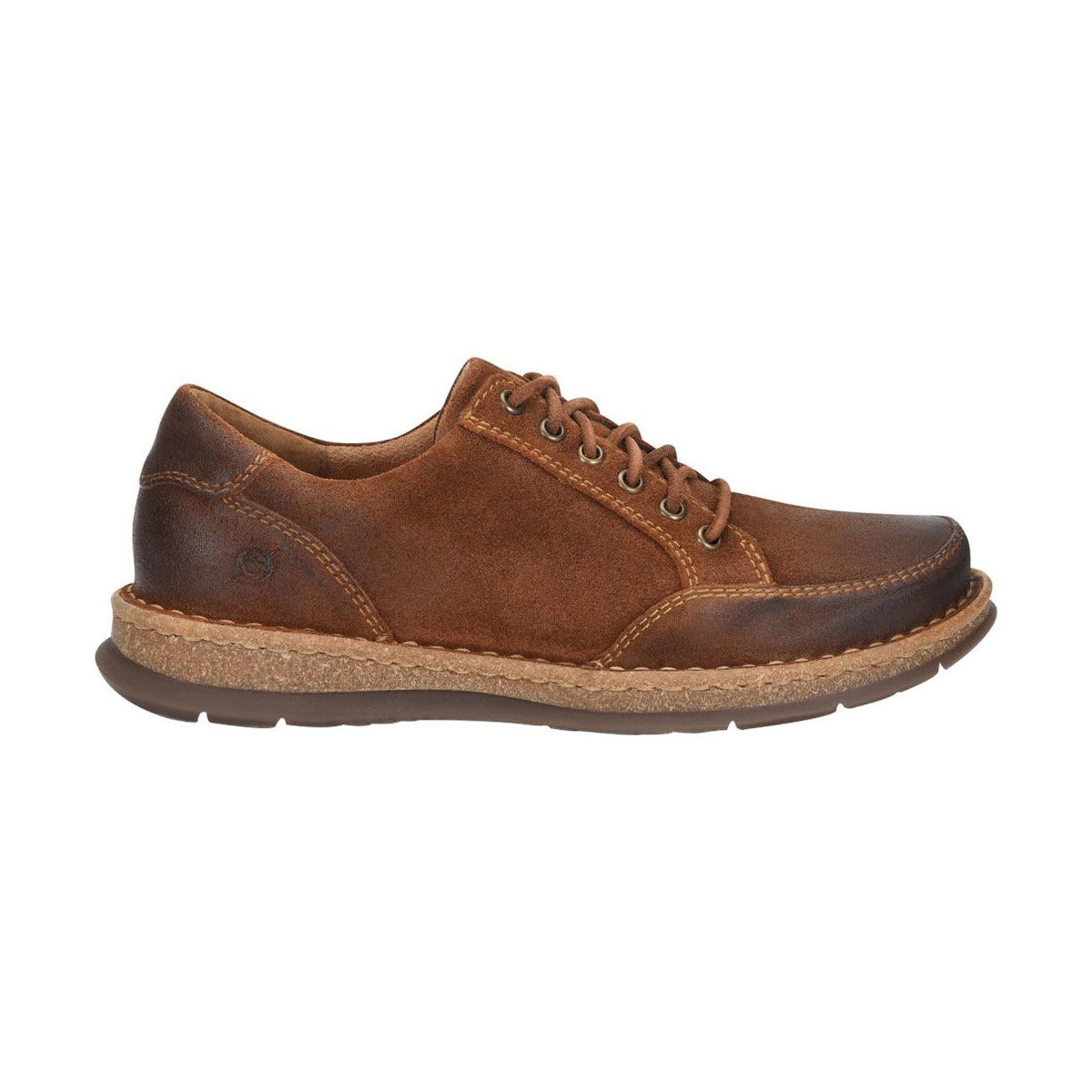 Born Bronson Lace Oxford Tan Saddle - Mens casual shoe with lace-up closure and a durable rubber outsole, displayed on a white background.