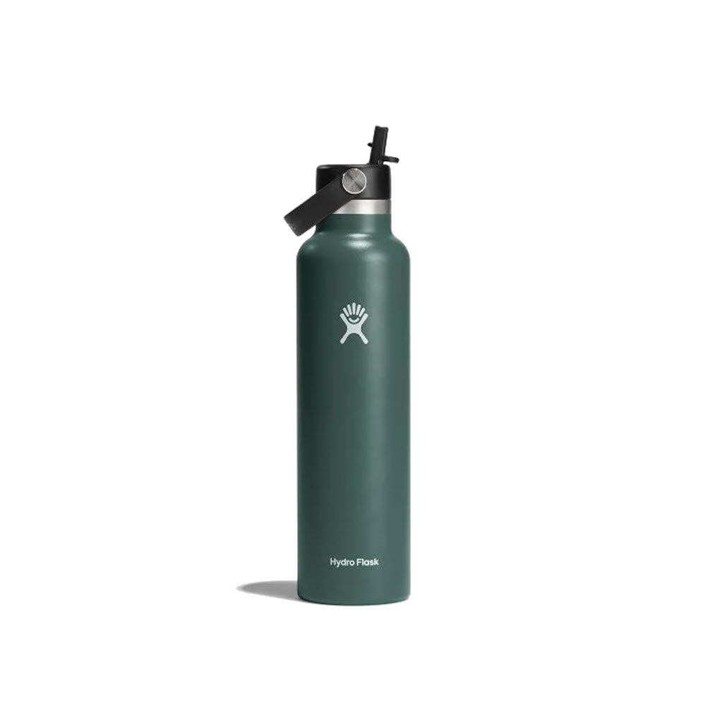 Green Hydro Flask 24oz Standard Hydration with Flex Straw Cap, featuring a white logo, against a plain background.