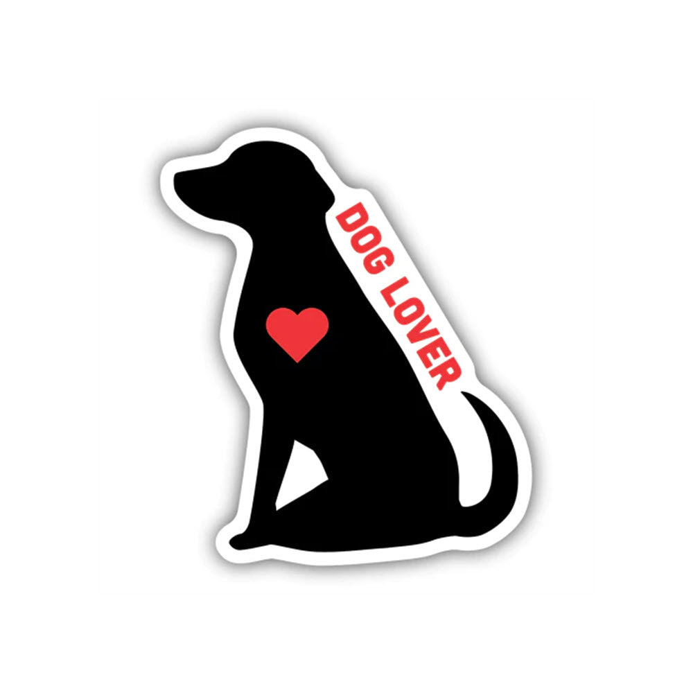 Stickers Northwest Dog Lover featuring a black silhouette of a dog sitting, with the words "dog lover" and a red heart on its body, designed as a weather-proof laptop sticker.