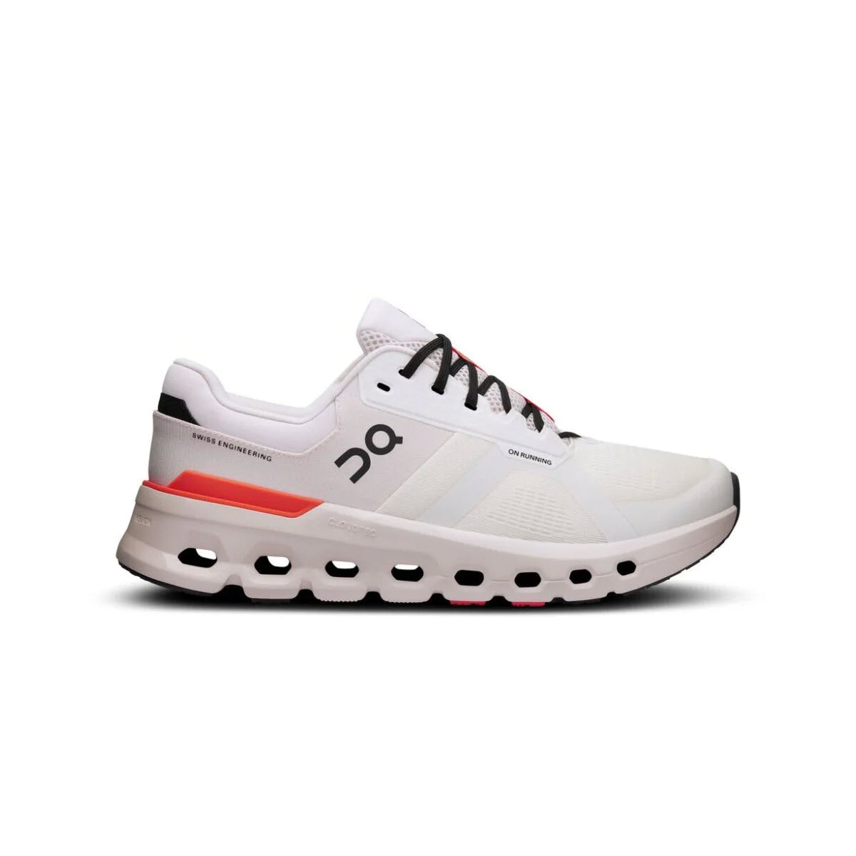 White ON CLOUDRUNNER 2 UNDYED/SAND - MENS athletic shoe with black and red accents on a white background, featuring a Helion™ superfoam midsole.