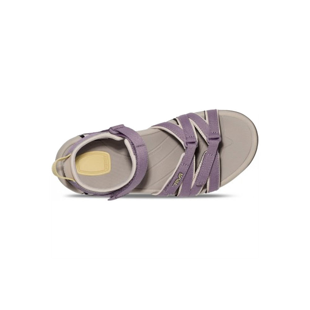 A single purple and grey women&#39;s Teva Tirra Grey Ridge sport sandal displayed against a white background.