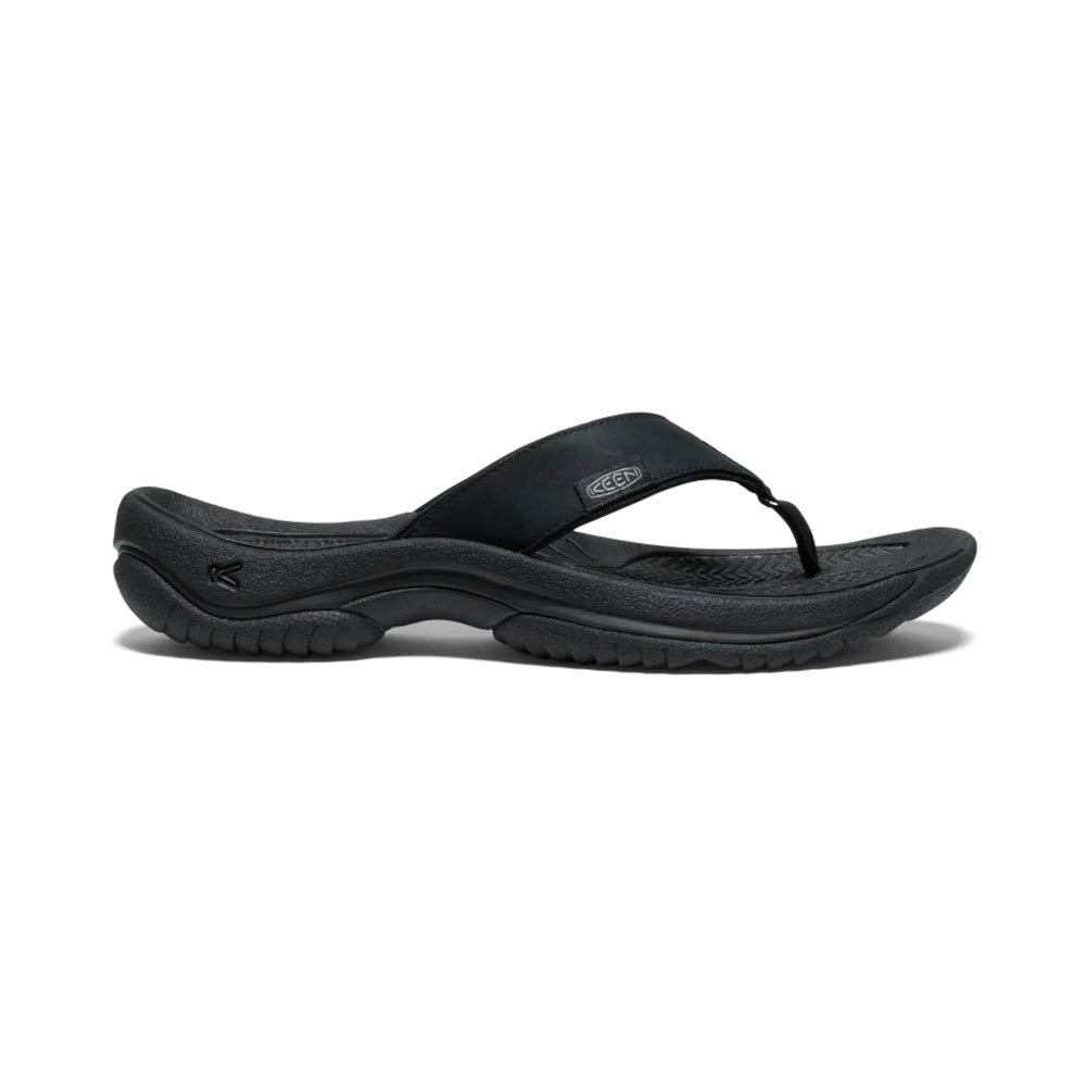 A single Keen Kona flip-flop with a textured sole and arch support, featuring a strap bearing the "Keen" logo on a white background.