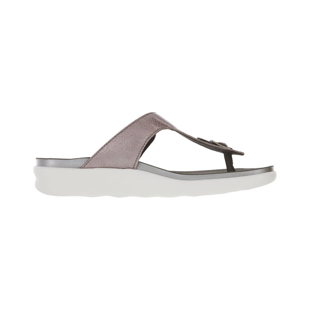 Side view of a metallic bronze SAS Sanibel Wisteria women&#39;s thong sandal with a white, cushioned platform sole.