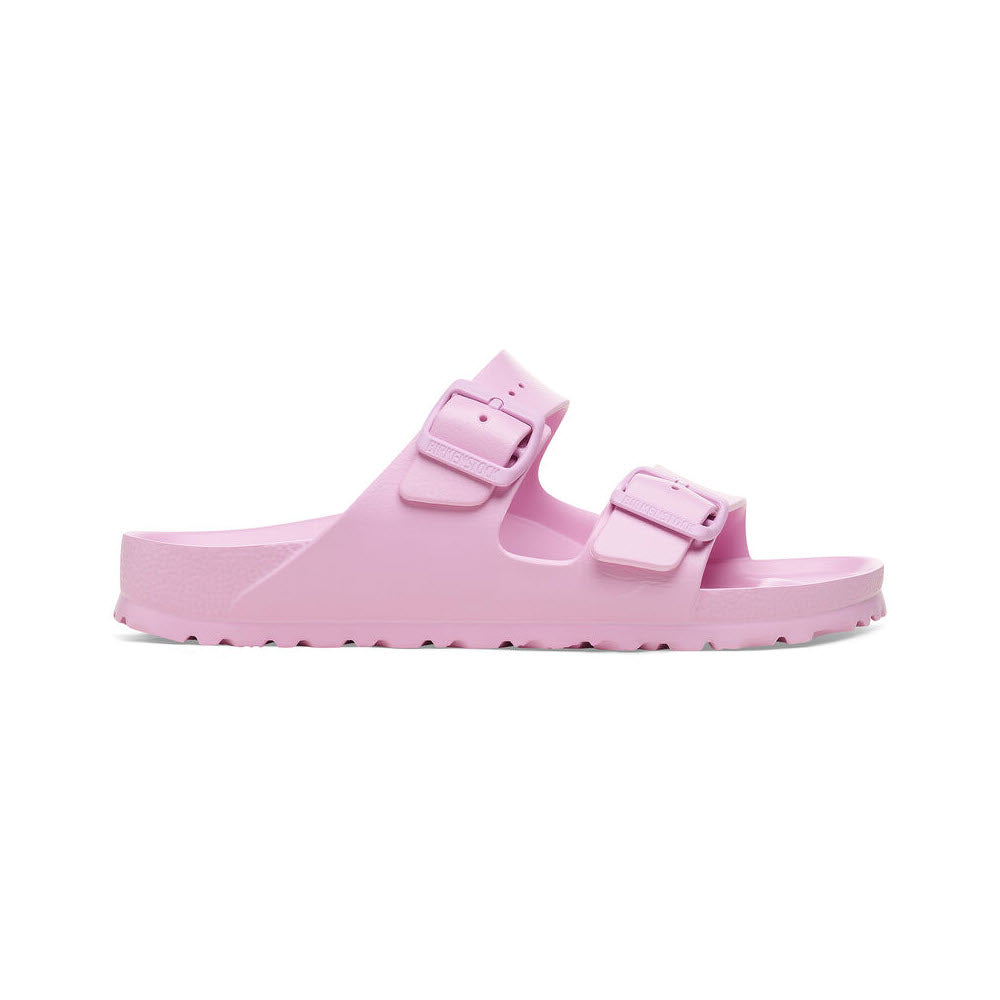 A single pink Birkenstock Arizona EVA Fondant Pink sandal with two adjustable straps on a white background.