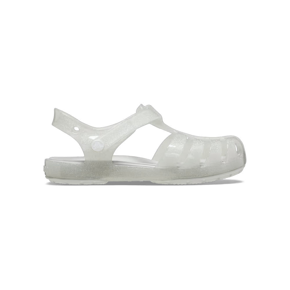 A single Crocs Isabella Glitter Silver - Toddler sandal positioned against a plain white background.