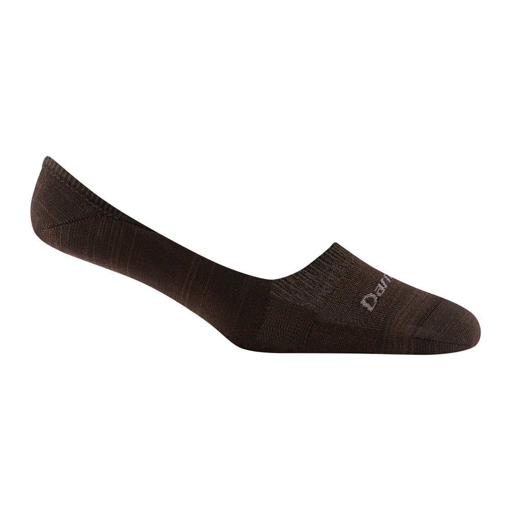 A single dark brown Darn Tough Solid No Show Socks Espresso isolated on a white background.