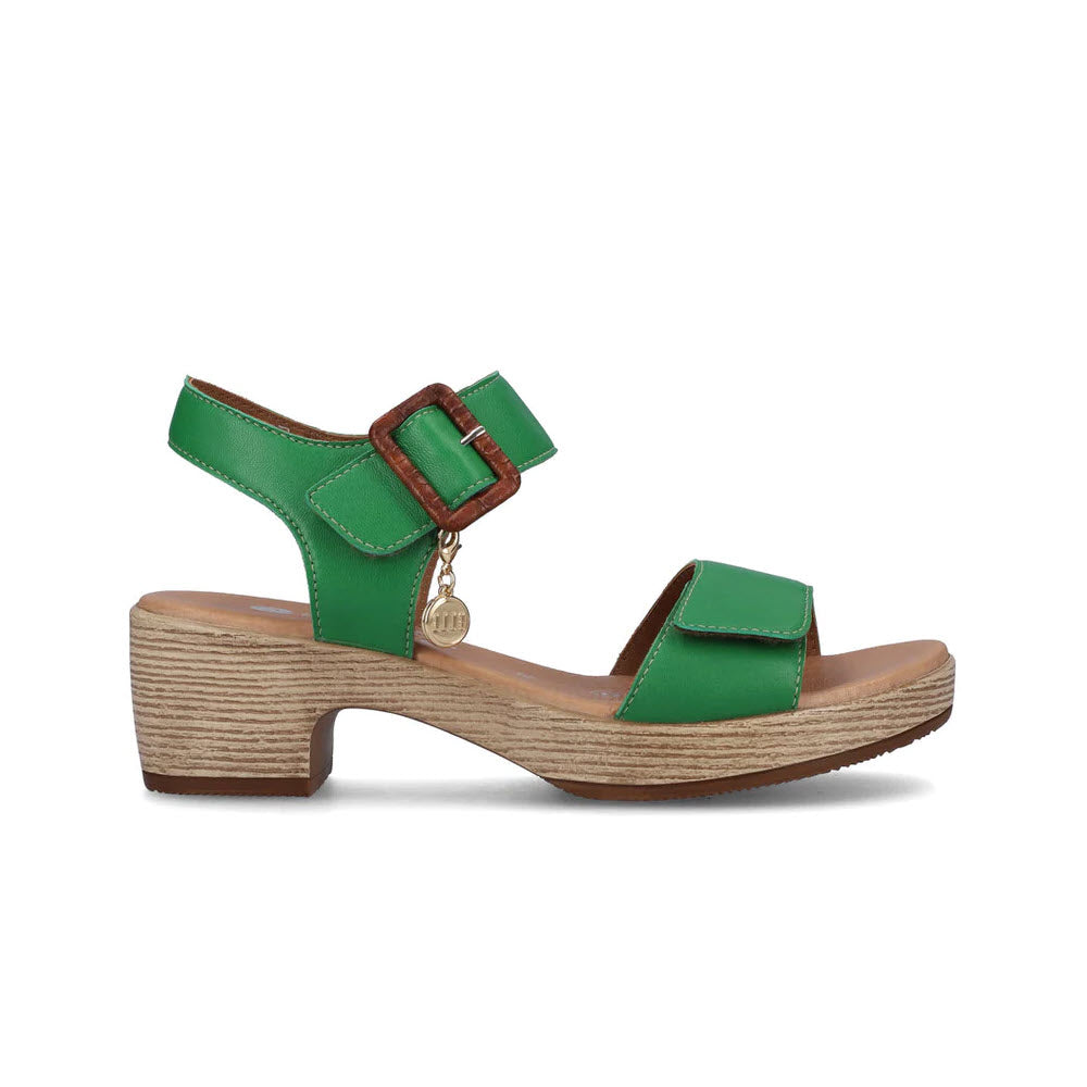 Remonte applegreen sandal with a chunky heel and buckle closure.