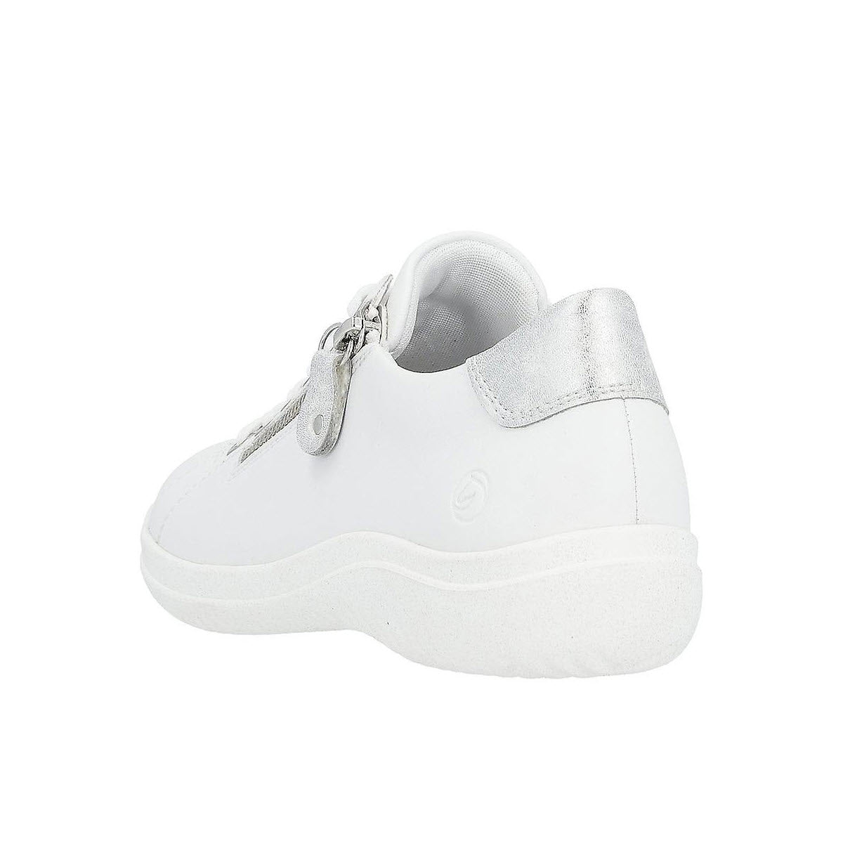 White toddler Remonte Euro City Walker All White trainers with a hook and loop closure, displayed on a white background.