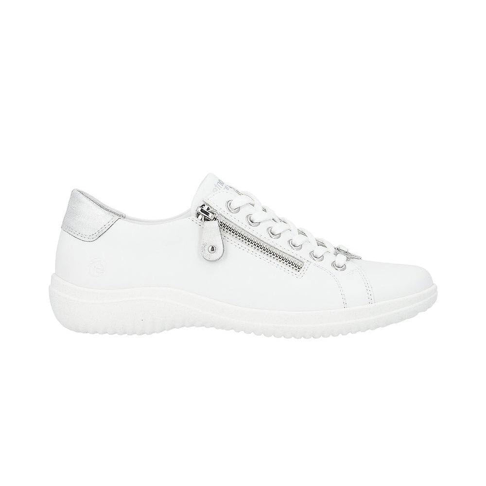 Remonte leather sneaker with zipper detail on a white background.