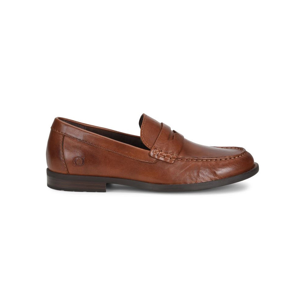 A single brown leather Born Matthew Slip On penny loafer shoe displayed against a white background.