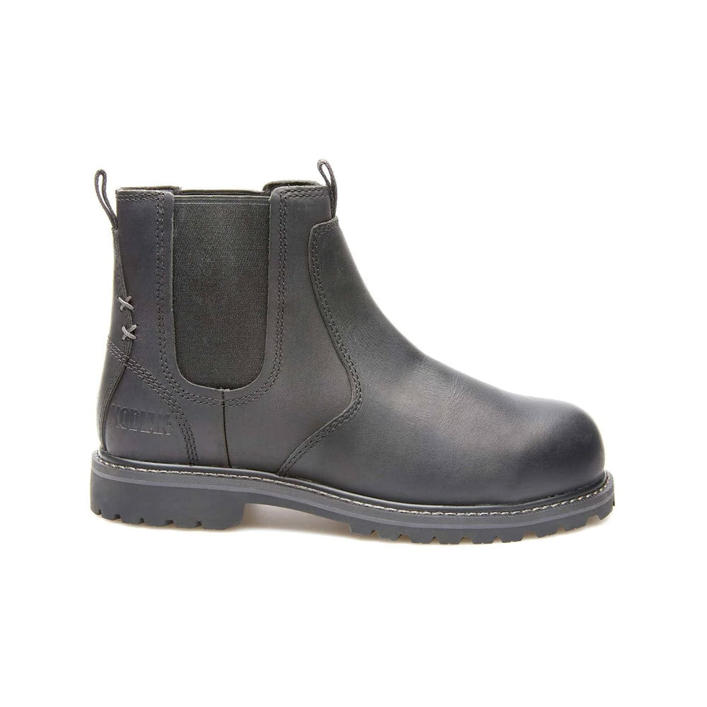 A single black full grain leather Kodiak Chelsea boot with elastic side panels and a rugged sole, isolated on a white background.