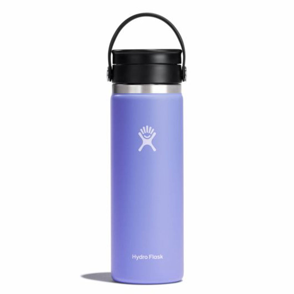 A Hydro Flask Wide Mouth Flex Cap 20oz Lupine insulated stainless steel bottle with a black lid and handle, featuring the brand's white logo on the front.