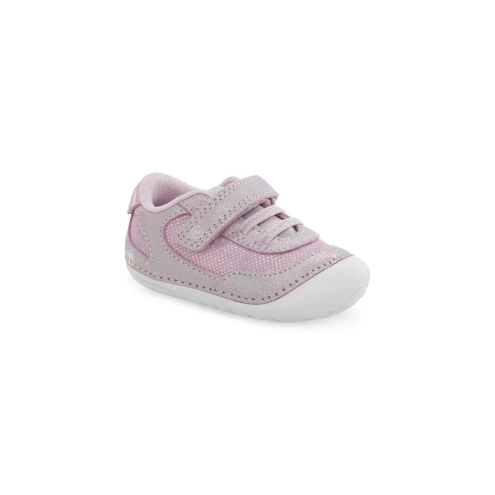 A Stride Rite toddler shoe with velcro straps and memory foam soles on a white background.