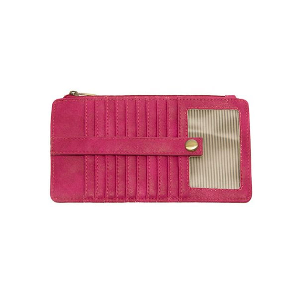 Joy Susan Kara Mini Wallet Magenta with pleated design and silver buckle on a white background.