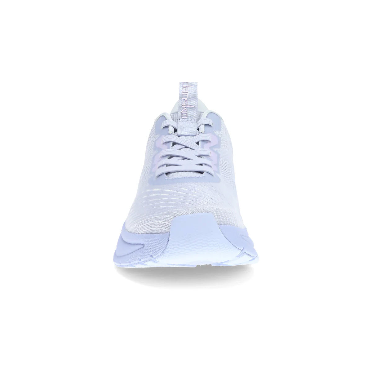 Front view of a light blue Dansko walking sneaker with arch support on a white background.