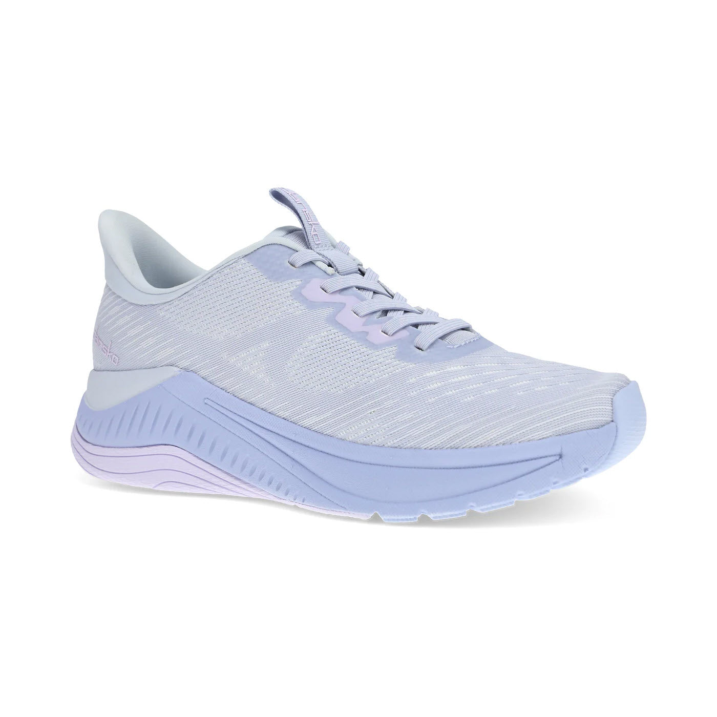 A single light grey and lavender Dansko PEONY LILAC - WOMENS athletic shoe on a white background.