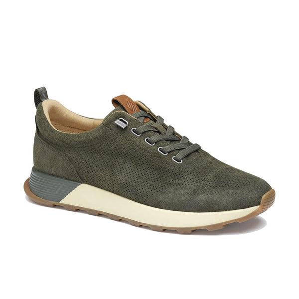 JOHNSTON & MURPHY KINNON PERFED LACE JOGGER OLIVE OILED SUEDE