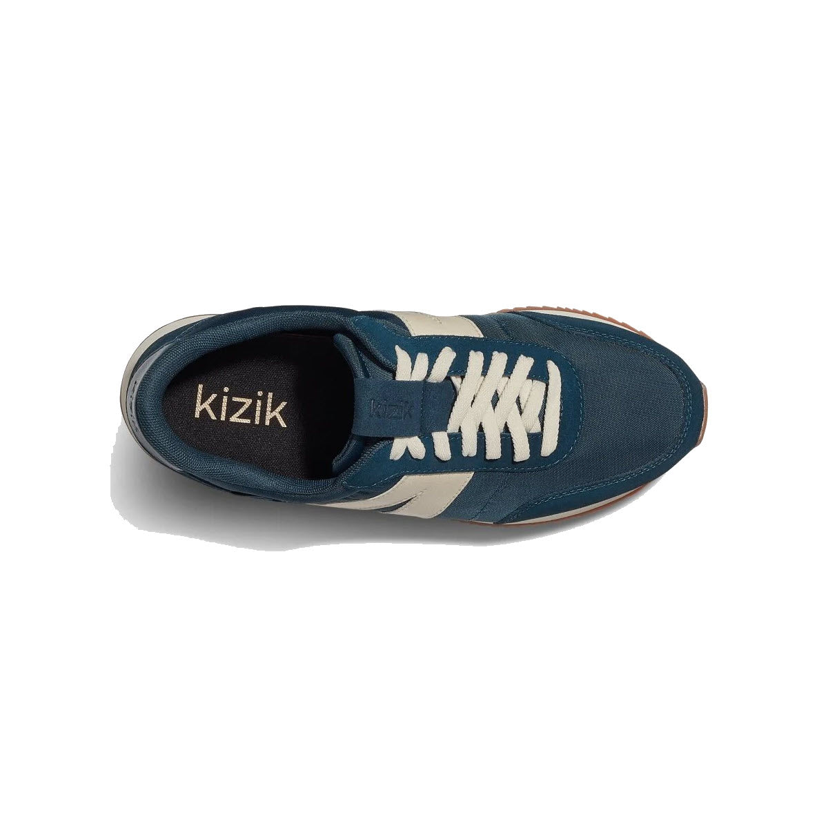 Top view of a navy blue and white KIZIK MILAN TIDEPOOL - ADULT hands-free sneaker on a white background.