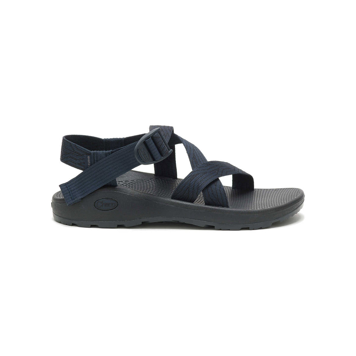 Navy blue sports sandal with a customizable strap design and a textured sole, displayed against a white background, Z CLOUD SANDAL SERPENT NAVY - MENS by Chaco.