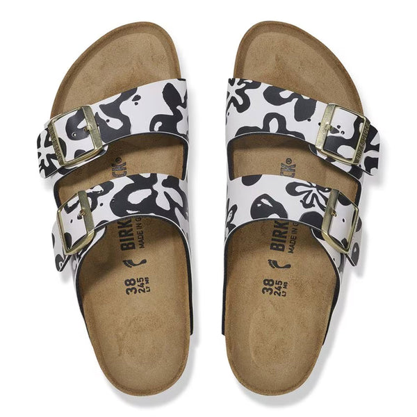BIRKENSTOCK ARIZONA BLOOMS WHITE/BLACK - WOMENS - Lamey Wellehan Shoes