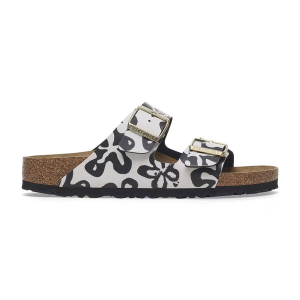 BIRKENSTOCK ARIZONA BLOOMS WHITE/BLACK - WOMENS - Lamey Wellehan Shoes