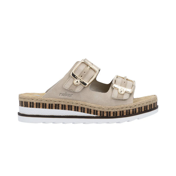 RIEKER SQUARE BUCKLE ORNATE WEDGE SLIDE NUDE - WOMENS - Lamey