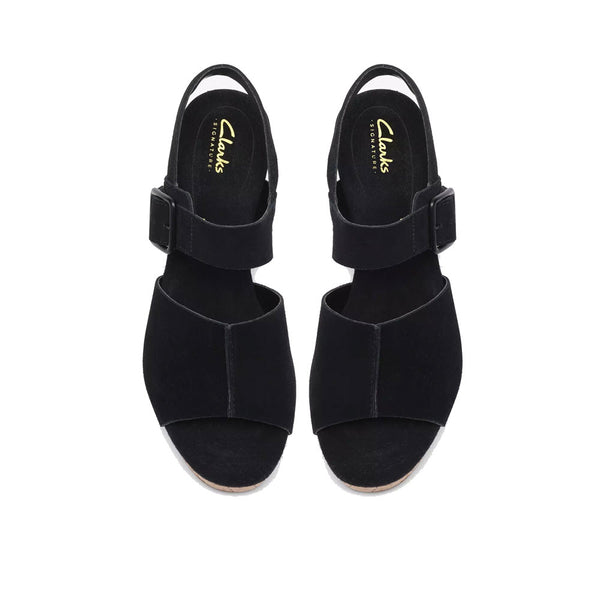 CLARKS SABINA DREAM SANDAL BLACK SUEDE - WOMENS - Lamey Wellehan Shoes