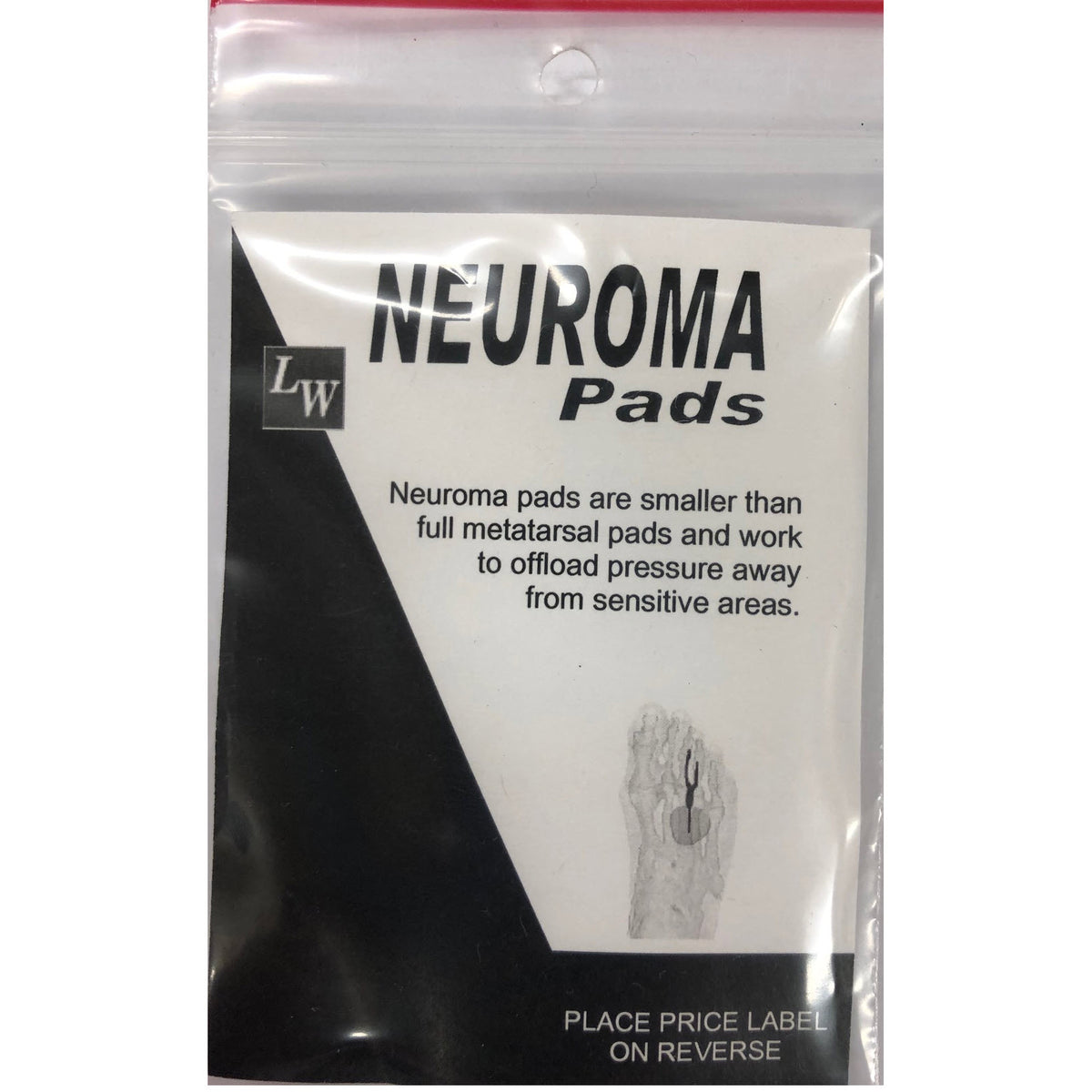 Packaging of Dr. Jill&#39;s LW FOOT CARE ADHESIVE NEUROMA PAD designed to alleviate pressure from sensitive areas of the foot, fabricated with latex-free materials.