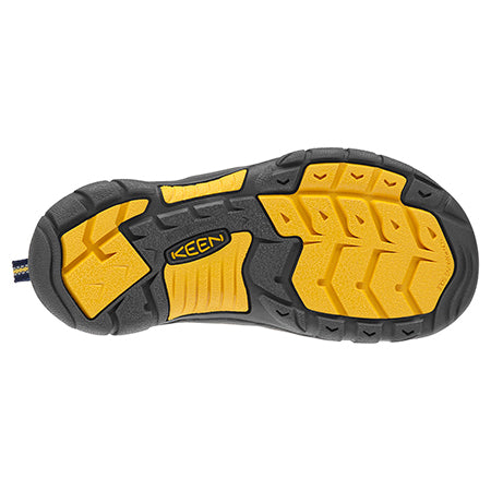 Durable shoe sole with superior traction tread pattern and Keen logo.