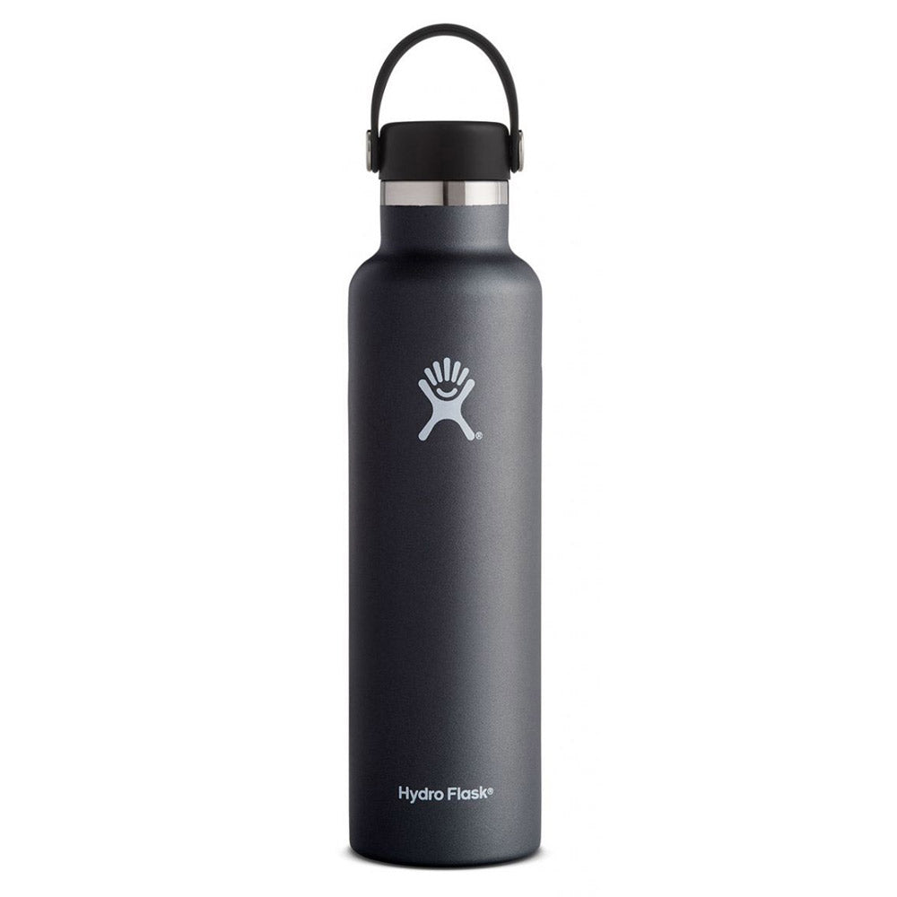 Insulated stainless steel Hydro Flask 24 oz Standard Mouth Black water bottle with brand logo.