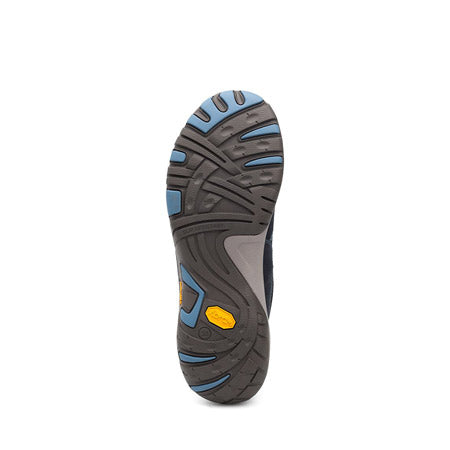 Sole of a hiking boot showing the tread pattern with Vibram rubber outsole. 

Replace with: Sole of a hiking boot showing the tread pattern with Dansko rubber outsole.