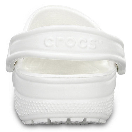 A buoyant, water-friendly CROCS CAYMAN WHITE - MENS shoe viewed from the rear angle.