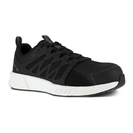 Reebok Work Composite Toe Fusion Flexweave running shoe in black and white on a white background.