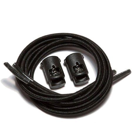 Two black cord locks with IBUNGEE SPEED LACES 22 INCH BLACK by Speed Laces on a white background.