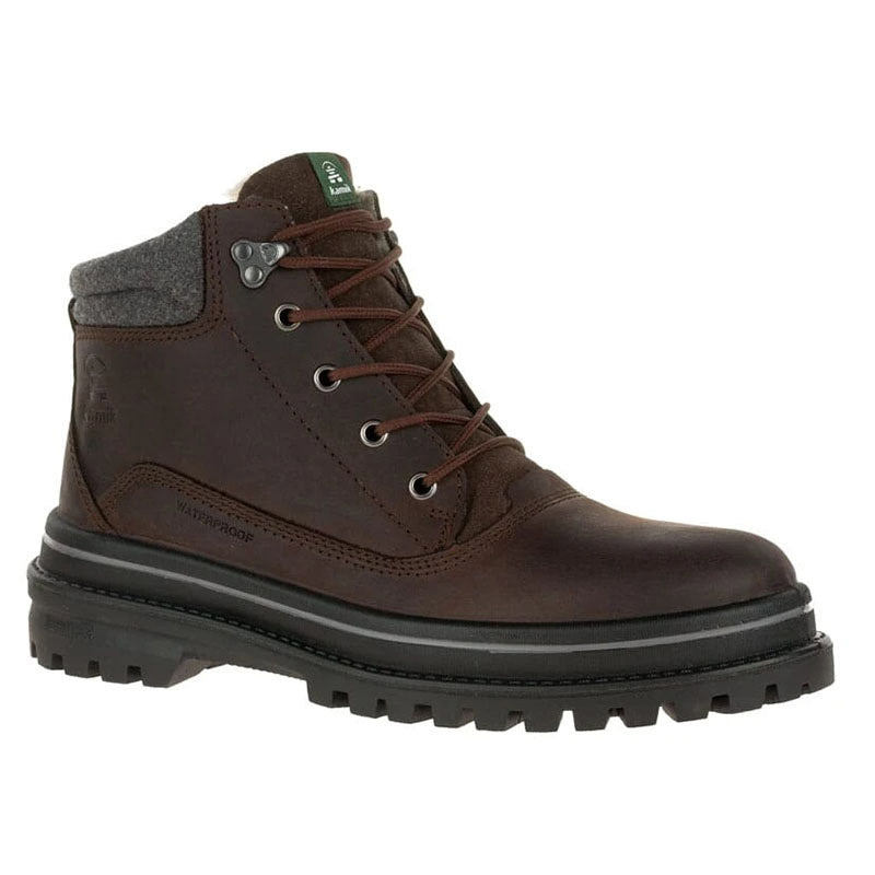Kamik TYSON MID BROWN - MENS men's brown leather waterproof work boot on a white background.