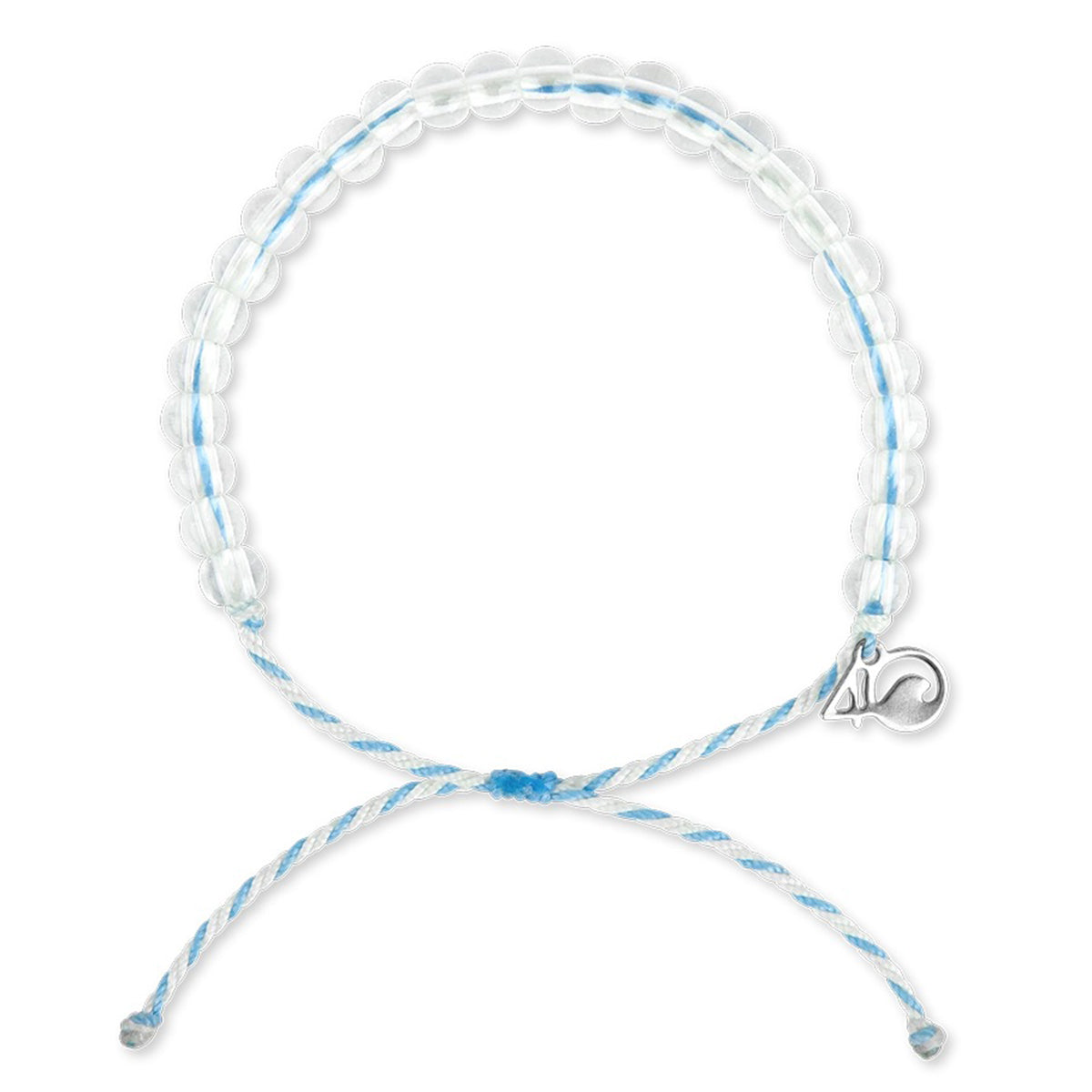 Adjustable 4Ocean Beluga Whale bracelet with clear and blue beads made from recycled materials on a white background.